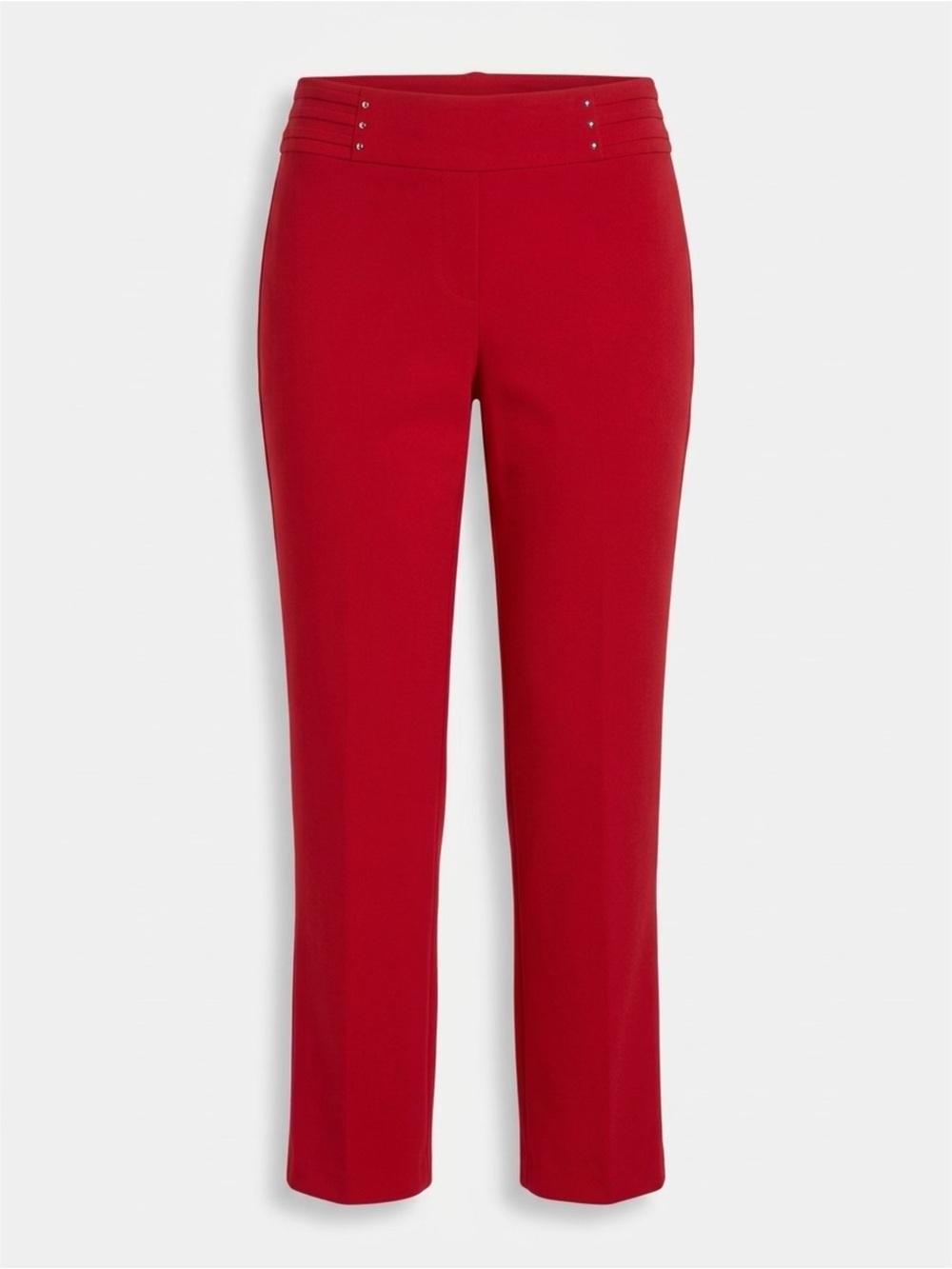 JM Collection Red Ponte Straight-Leg Pants with Decorative Waist Tabs, Medium